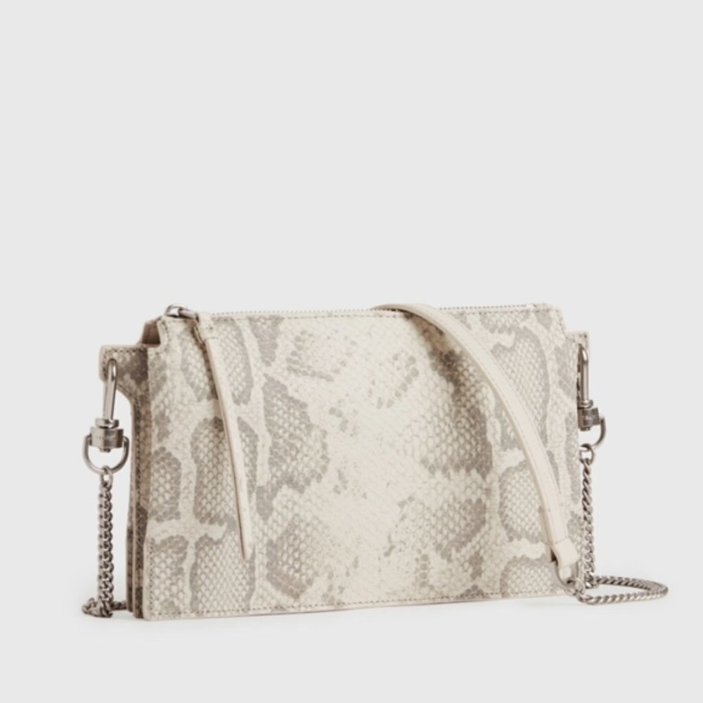 All Saints Cream Snake-Embossed Crossbody Bag
